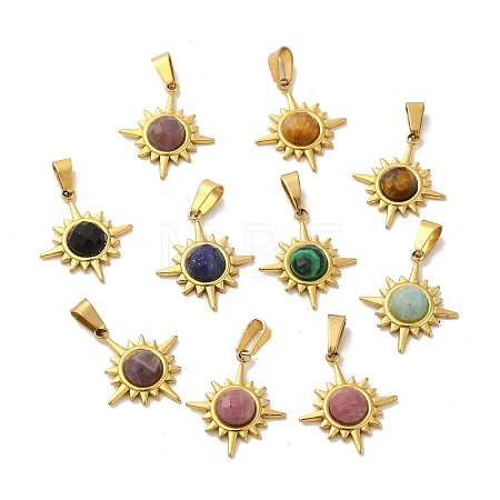 Gemstone Faceted Sun Pendants STAS-P361-02G-1