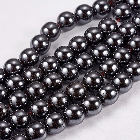 Non-Magnetic Synthetic Hematite Beads Strands G-H1624-8mm-1-1
