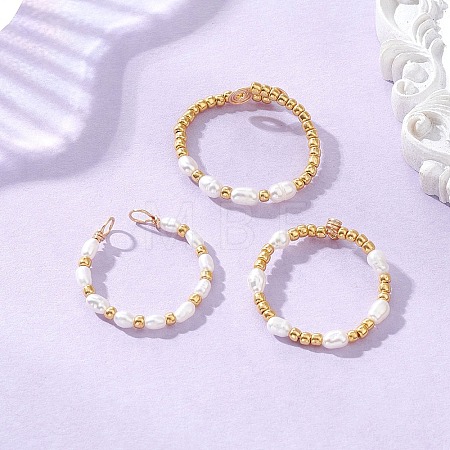 3Pcs Copper Wired Natural Cultured Freshwater Pearl Finger Rings RJEW-JR00995-1