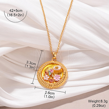 Alloy Enamel with Natural Pearl Pendant Brass Chain Necklaces FS-WGD59E5-06-1