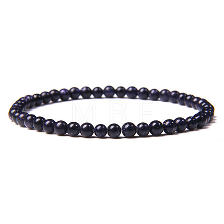 4mm Round Synthetic Blue Goldstone Beads Bracelet for Men KG3069-17-1