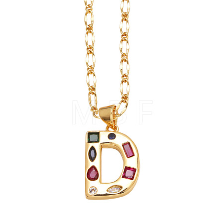 Brass Pave Colorful Cubic Zirconia Initial Pendant Necklaces FS-WG26597-04-1
