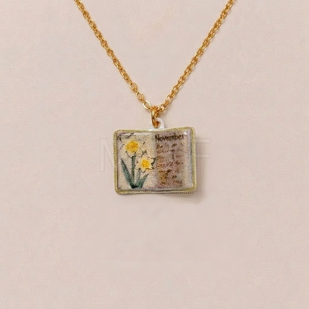 Brass Enamel Book Pendant Necklaces for Women KK-CBAF5B9-01G-11-1