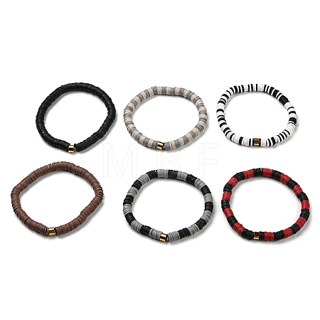 Handmade Polymer Clay Heishi Beads Stretch Bracelets Sets BJEW-JB05902-05-1