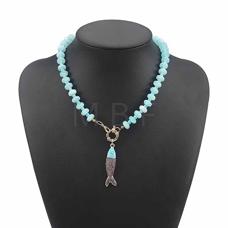 Bohemian Alloy Enamel Fish Pendant Rondelle Resin Beaded Necklaces for Women WGAFD1E-03-1