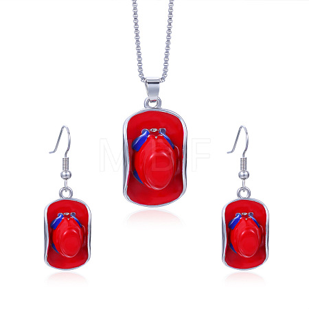 Independence Day Zinc Alloy Enamel & Rhinestone Pendant Necklaces & Dangle Earrings Sets FS-WG64DB3-09-1