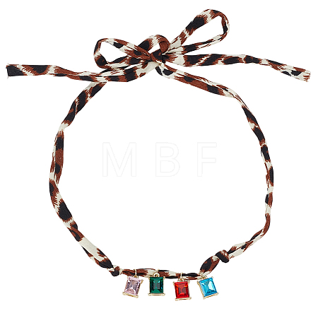 Alloy with Colorful Glass Pendant Polyester Collar Knot Tie Necklaces for Women NJEW-SP0001-17B-1