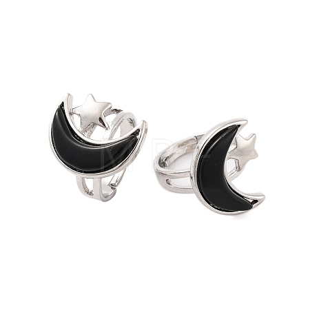 Moon & Star Natural Obsidian Adjustable Rings G-B085-18P-05-1