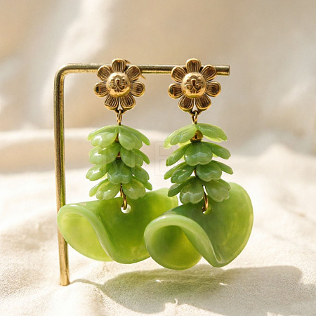 304 Stainless Steel & Acrylic Dangle Stud Earrings for Women WG52DC4-01-1
