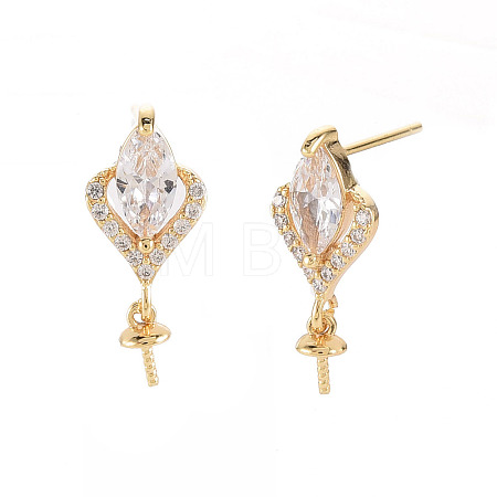 Brass Micro Pave Clear Cubic Zirconia Earring Findings KK-S356-438-NF-1
