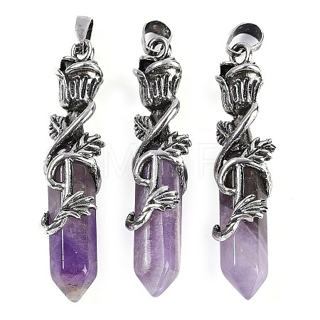 Natural Amethyst Faceted Double Termimal Pointed Big Pendants G-P547-03AS-04A-1