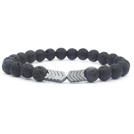 Natural Lava Rock & Electroplated Synthetic Non-magnetic Hematite Beads Stretch Bracelets GE0373-4-1