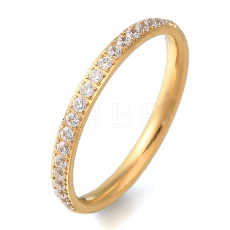 Ion Plating(IP) 304 Stainless Steel Micro Pave Clear Cubic Zirconia Finger Rings RJEW-B066-06G-1