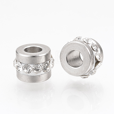 201 Stainless Steel Polymer Clay Rhinestone Inlaid Beads RB-R052-04-1