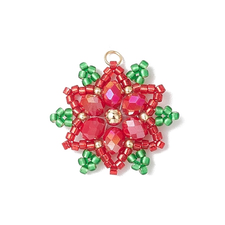 Christmas Glass Seed Beaded Snowflake Pendants PALLOY-MZ00800-1