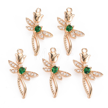 Rack Plating Brass Micro Pave Clear Cubic Zirconia Pendants KK-T060-66A-RS-1