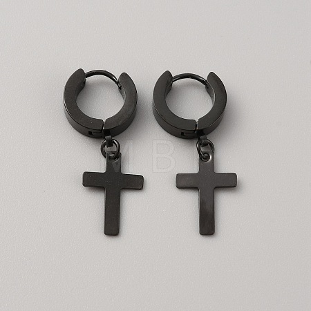304 Stainless Steel Cross Dangle Hoop Earrings for Women EJEW-WH0014-13EB-1