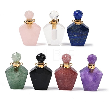 Natural Mixed Stone Openable Perfume Bottle Pendants G-I381-02G-1