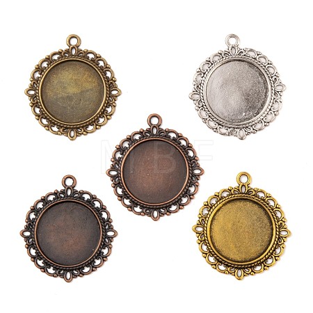 Flat Round Zinc Alloy Pendant Cabochon Settings PALLOY-X0013-NR-1