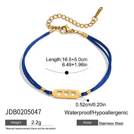 304 Stainless Steel Oval with Hollow Heart Link Polyester Cord 2-Strand Bracelets for Women WGD95DC-01-1