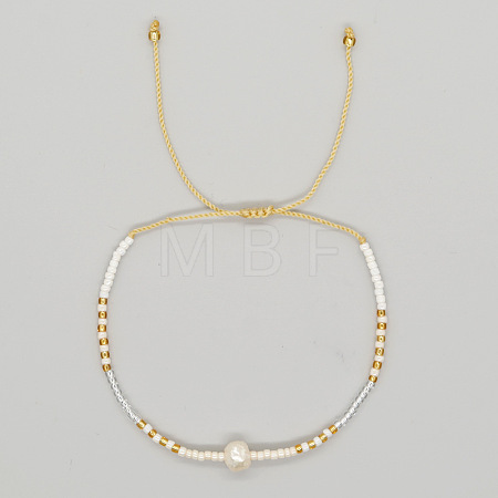 Bohemian Style Glass Seed Bead & Imitation Pearl Beads Braided Bead Bracelets JJ7327-13-1