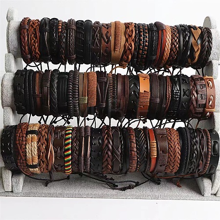 PU Leather Cord Bracelets for Men Women WGFF396-02-1