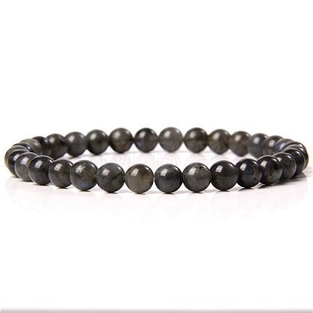 Synthetic Larvikite Round Beaded Stretch Bracelet SF8562-2-1-1