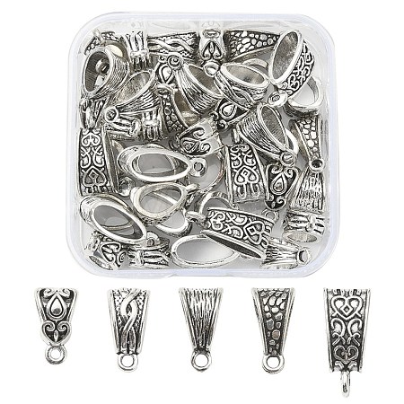 50Pcs 5 Style Tibetan Style Zinc Alloy Tube Bails FIND-YW0003-14-1