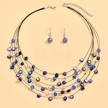 Bohemian Style Alloy & Shell Flat Round Beaded Multilayer Necklaces & Dangle Earrings Sets FS-WGABD8B-02-1