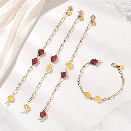 Natural Amber Beads Link Bracelets BJEW-JB13495-1