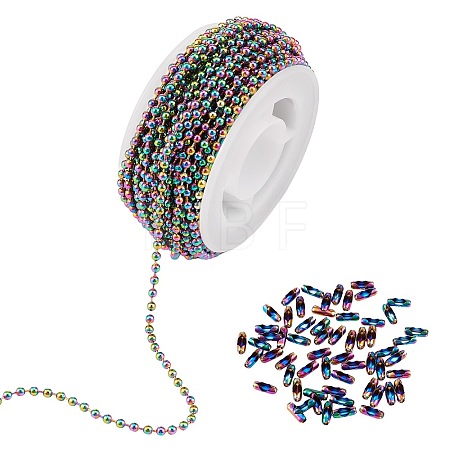 5M Rainbow Color 304 Stainless Steel Ball Chains STAS-SZ0002-22B-1