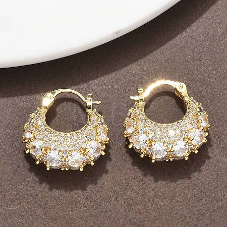 Brass Micro Pave Clear Cubic Zirconia Chunky Hoop Earrings EJEW-C182-04G-1
