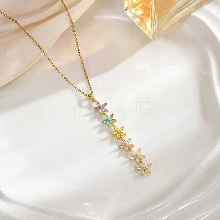 Brass Pave Colorful Cubic Zirconia Long Tassel Necklaces for Women WGF2BEF-04-1