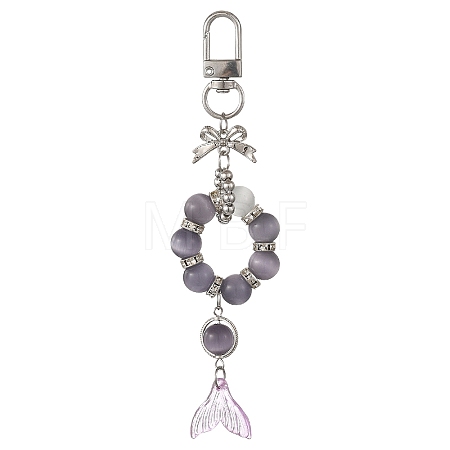Glass & Cat Eye & Alloy Pendant Decorations HJEW-YW00485-05-1