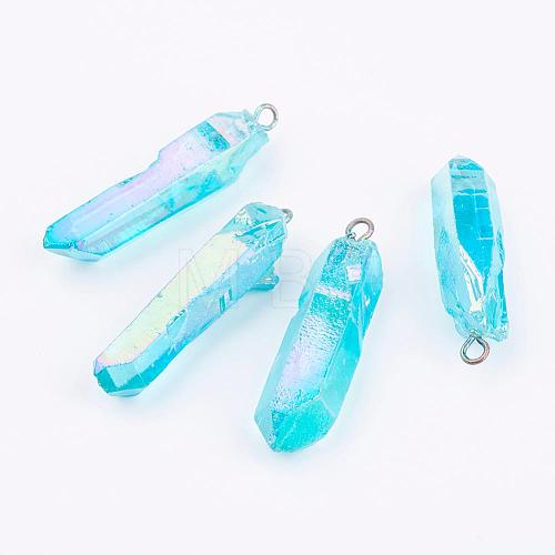 Electroplated Natural Quartz Pendants G-P315-B01-1