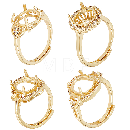 Beebeecraft 4Pcs 4 Style Brass Cubic Zirconia Adjustable Ring Components RJEW-BBC0001-09-1