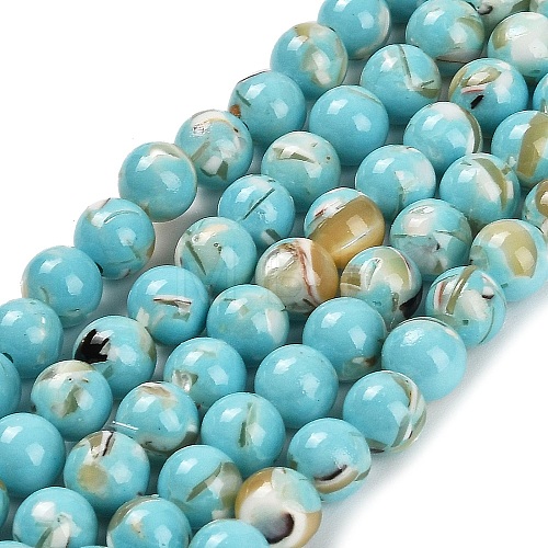 Assembled Synthetic Stone and Trochus Shell Beads Strands G-B128-08B-06-1