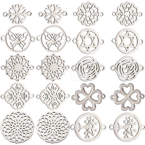 20Pcs 10 Styles Stainless Steel Connector Charms FIND-SC0004-70-1