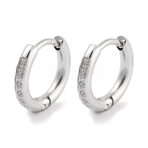 304 Stainless Steel Micro Pave Clear Cubic Zirconia Huggie Hoop Earrings EJEW-C096-01B-P-1