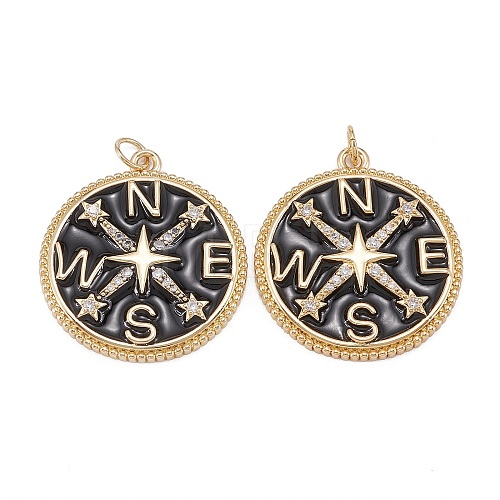 Eco-Friendly Brass Micro Pave Clear Cubic Zirconia Enamel Pendants ZIRC-C024-01G-01-1