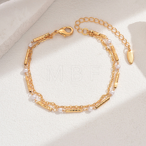 Fashionable Real 18K Gold Plated Brass Glass Double Layers Anklets for Women's Beachwear HR3444-2-1