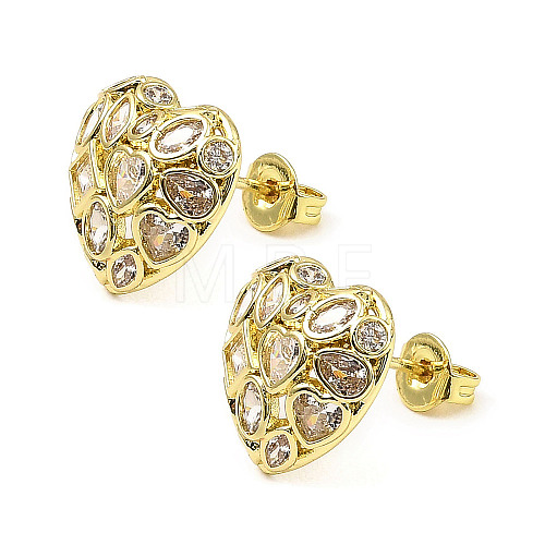 Brass with Cubic Zirconia Stud Earrings EJEW-K254-01G-1