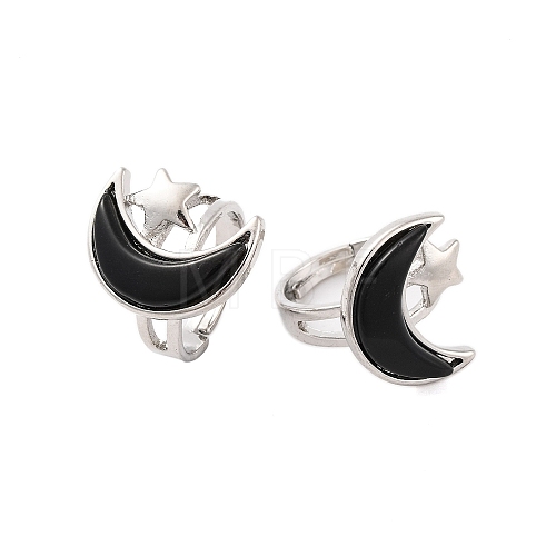 Moon & Star Natural Obsidian Adjustable Rings G-B085-18P-05-1