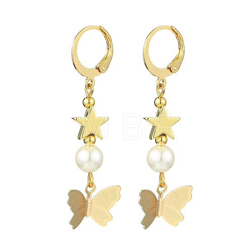 Shell Pearl & Brass Leverback Earrings EJEW-JE05997-1