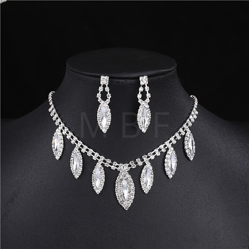 Horse Eye Rhinestone Pendant Necklaces & Stud Dangle Earrings Sets for Women WG365F8-01-1