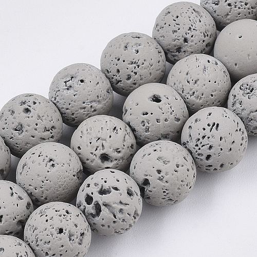Spray Painted Natural Lava Rock Beads Strands G-N0324-D-02-1