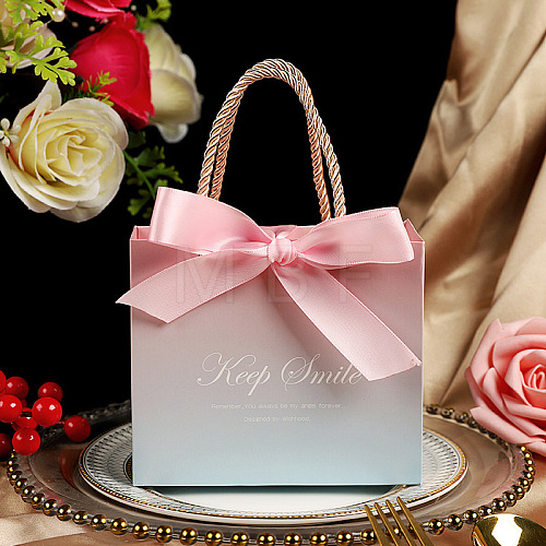 Gradient Color Rectangle Paper Gift Tote Bags with Ribbon ABAG-WH0032-77B-1