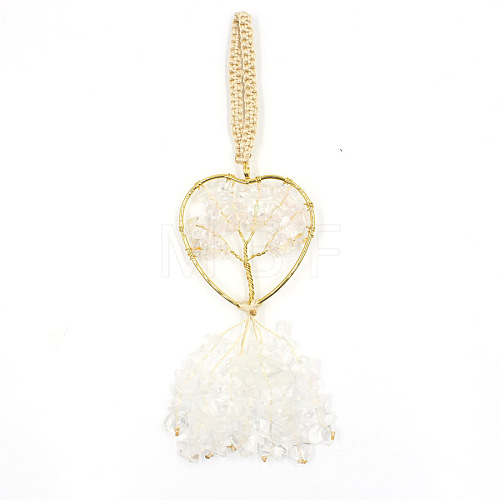 Heart with Tree of Life Metal & Natural Quartz Crystal Chip Pendant Decorations PW-WG80265-06-1