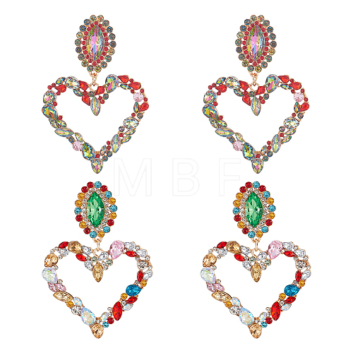 2 Pairs 2 Colors Rhinestone Hollow Out Heart Dangle Stud Earrings EJEW-FI0001-13-1