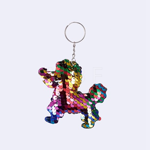 Plastic Paillette Beaded Puppy Keychain KEYC-F024-B04-1